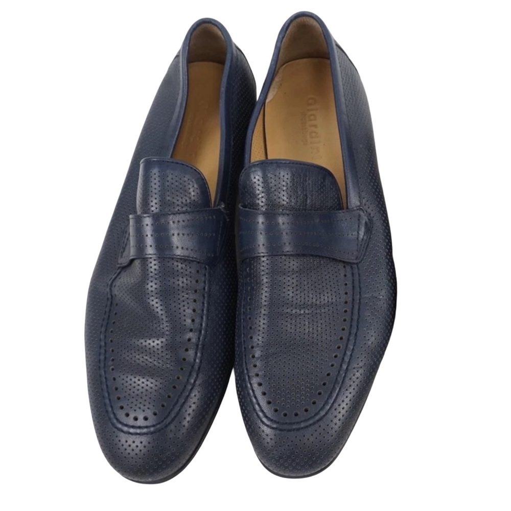 GIARDINI • Navy Perforated Leather Loafers